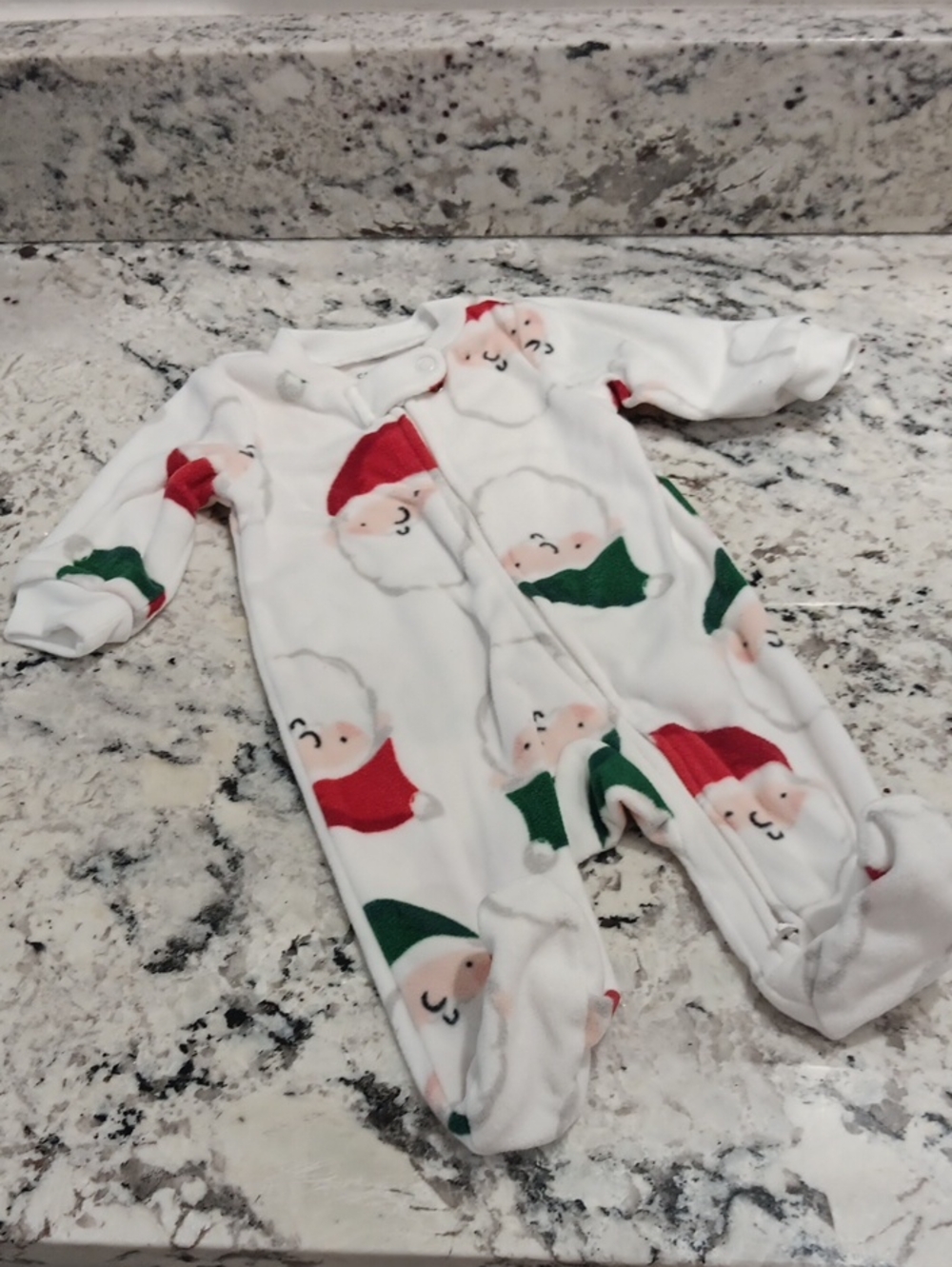 Carter's White Holiday Santa Print Footed One-Piece Pajamas